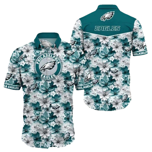 Philadelphia Eagles Floral Teal And White Hawaiian Shirt - Moonbestprint