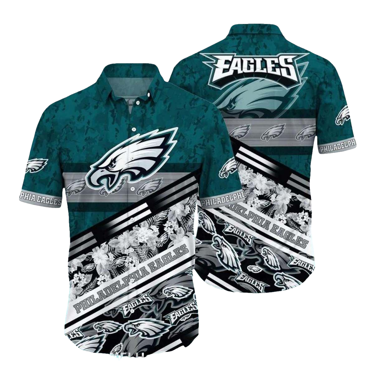 Philadelphia Eagles Floral Stripes Pattern Hawaiian Shirt - Moonbestprint