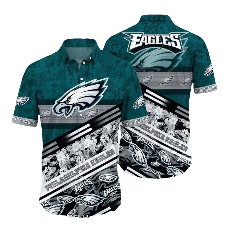 Philadelphia Eagles Floral Stripes Pattern Hawaiian Shirt - Moonbestprint