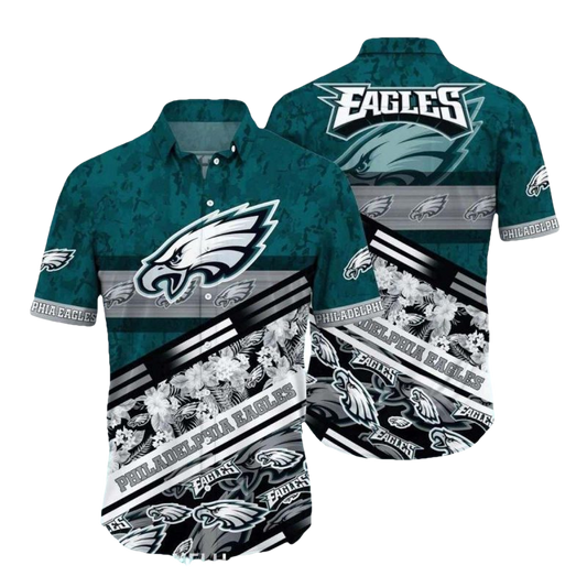 Philadelphia Eagles Floral Stripes Pattern Hawaiian Shirt - Moonbestprint