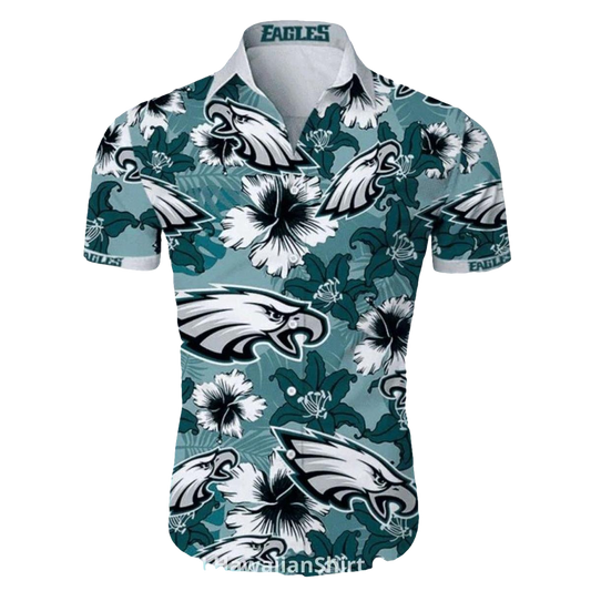 Philadelphia Eagles Floral Hibiscus Green Pattern Hawaiian Shirt - Moonbestprint