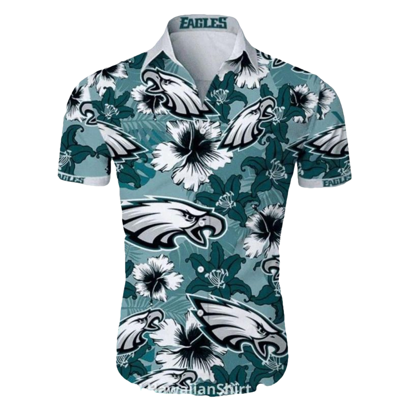 Philadelphia Eagles Floral Hibiscus Green Pattern Hawaiian Shirt - Moonbestprint