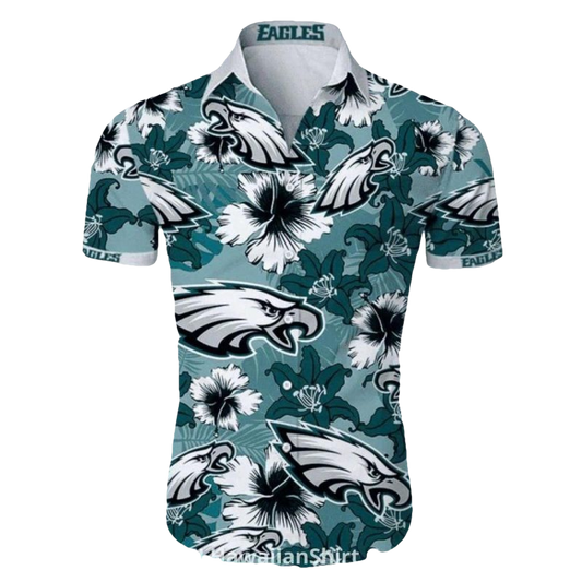 Philadelphia Eagles Floral Hibiscus Green Pattern Hawaiian Shirt - Moonbestprint