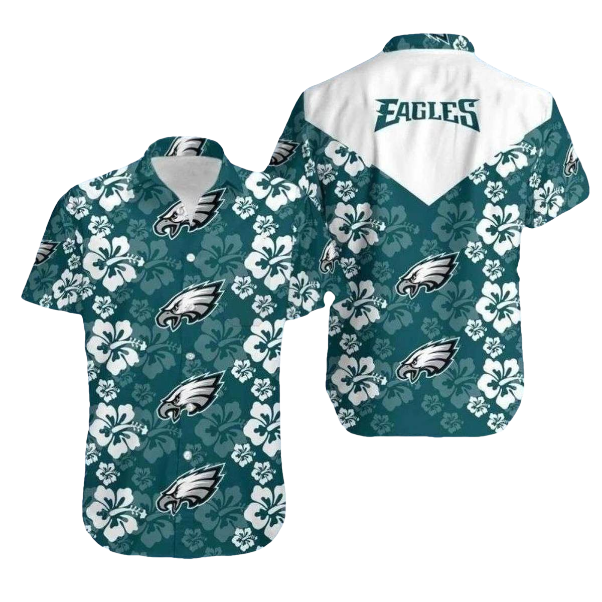 Philadelphia Eagles Floral Elegance Green Hibiscus Hawaiian Shirt - Moonbestprint
