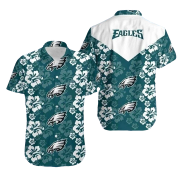 Philadelphia Eagles Floral Elegance Green Hibiscus Hawaiian Shirt - Moonbestprint