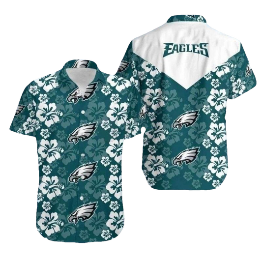 Philadelphia Eagles Floral Elegance Green Hibiscus Hawaiian Shirt - Moonbestprint