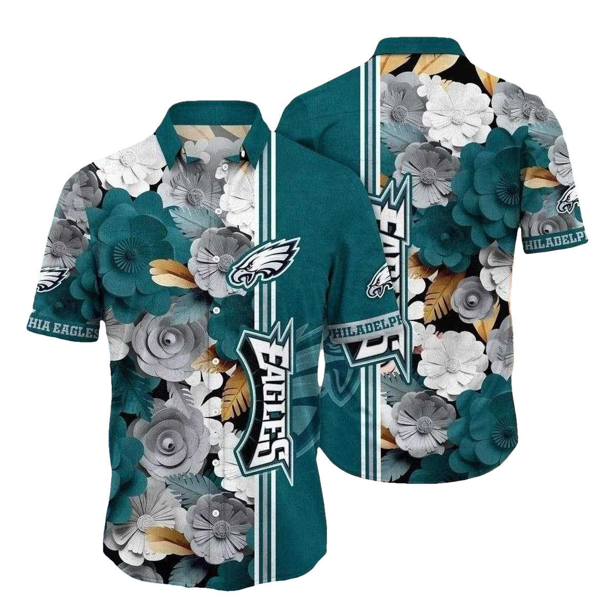 Philadelphia Eagles Floral Crest Of The Eagles Hawaiian Shirt - Moonbestprint
