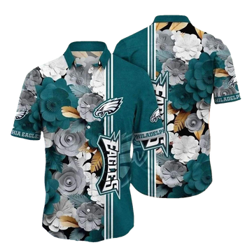 Philadelphia Eagles Floral Crest Of The Eagles Hawaiian Shirt - Moonbestprint