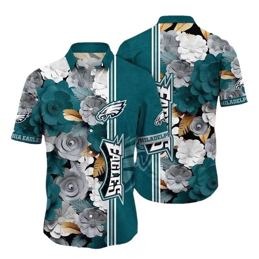 Philadelphia Eagles Floral Crest Of The Eagles Hawaiian Shirt - Moonbestprint