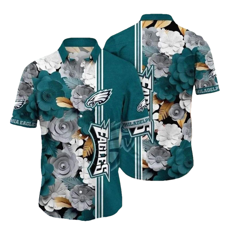 Philadelphia Eagles Floral Crest Of The Eagles Hawaiian Shirt - Moonbestprint