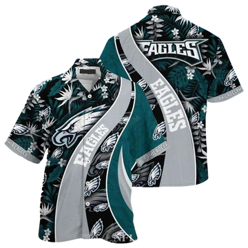 Philadelphia Eagles Eagles Floral Swoop Grey Striped Hawaiian Shirt - Moonbestprint