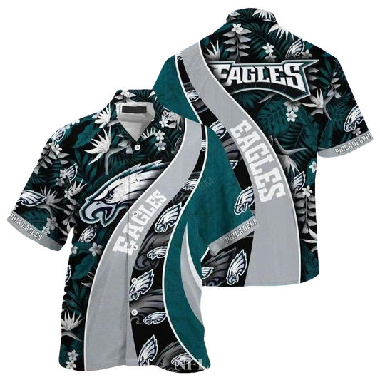 Philadelphia Eagles Eagles Floral Swoop Grey Striped Hawaiian Shirt - Moonbestprint