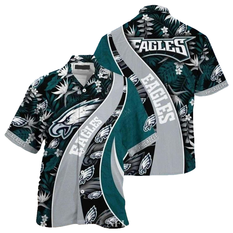 Philadelphia Eagles Eagles Floral Swoop Grey Striped Hawaiian Shirt - Moonbestprint