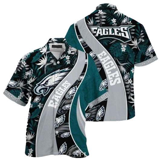 Philadelphia Eagles Eagles Floral Swoop Grey Striped Hawaiian Shirt - Moonbestprint