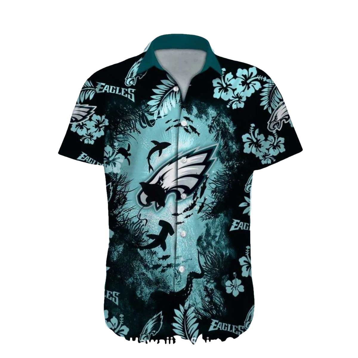Philadelphia Eagles Deep Sea Shark Pattern Hawaiian Shirt - Moonbestprint