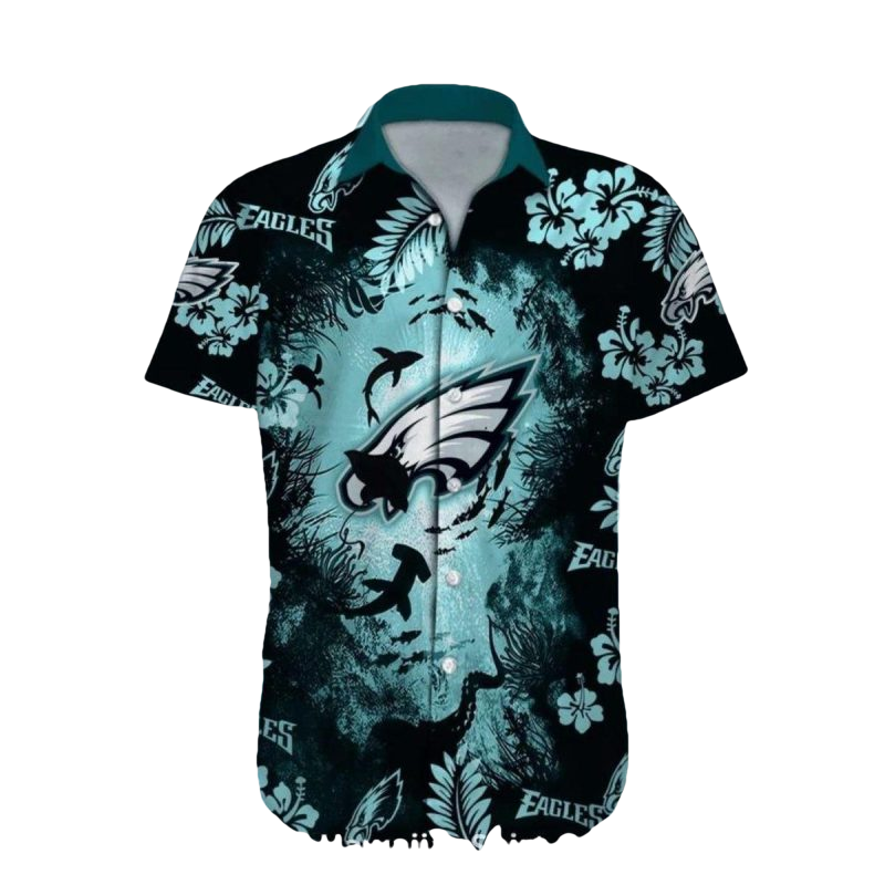 Philadelphia Eagles Deep Sea Shark Pattern Hawaiian Shirt - Moonbestprint