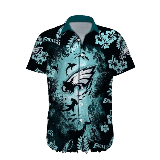 Philadelphia Eagles Deep Sea Shark Pattern Hawaiian Shirt - Moonbestprint