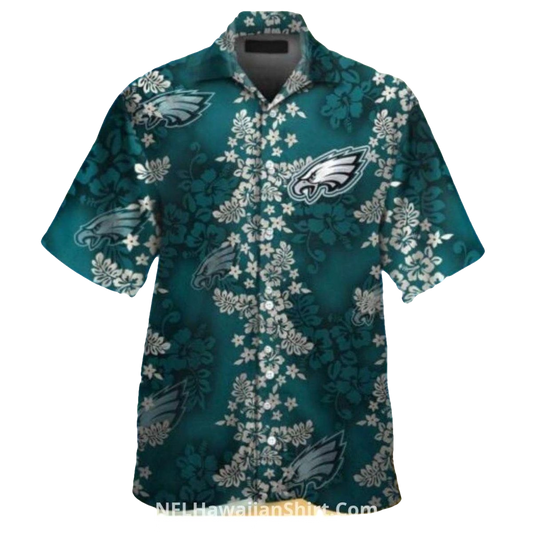 Philadelphia Eagles Classic Logo And Flowers Hawaiian Shirt - Moonbestprint