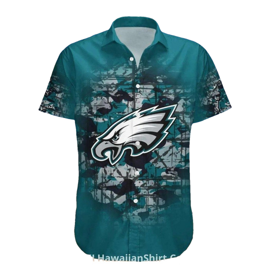 Philadelphia Eagles Camouflage And Logo Beach Style Hawaiian Shirt - Moonbestprint