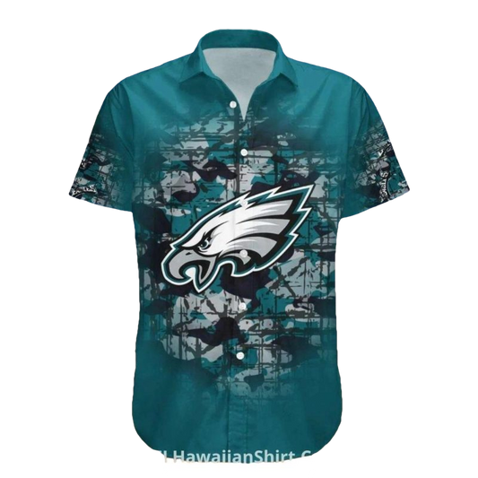 Philadelphia Eagles Camouflage And Logo Beach Style Hawaiian Shirt - Moonbestprint