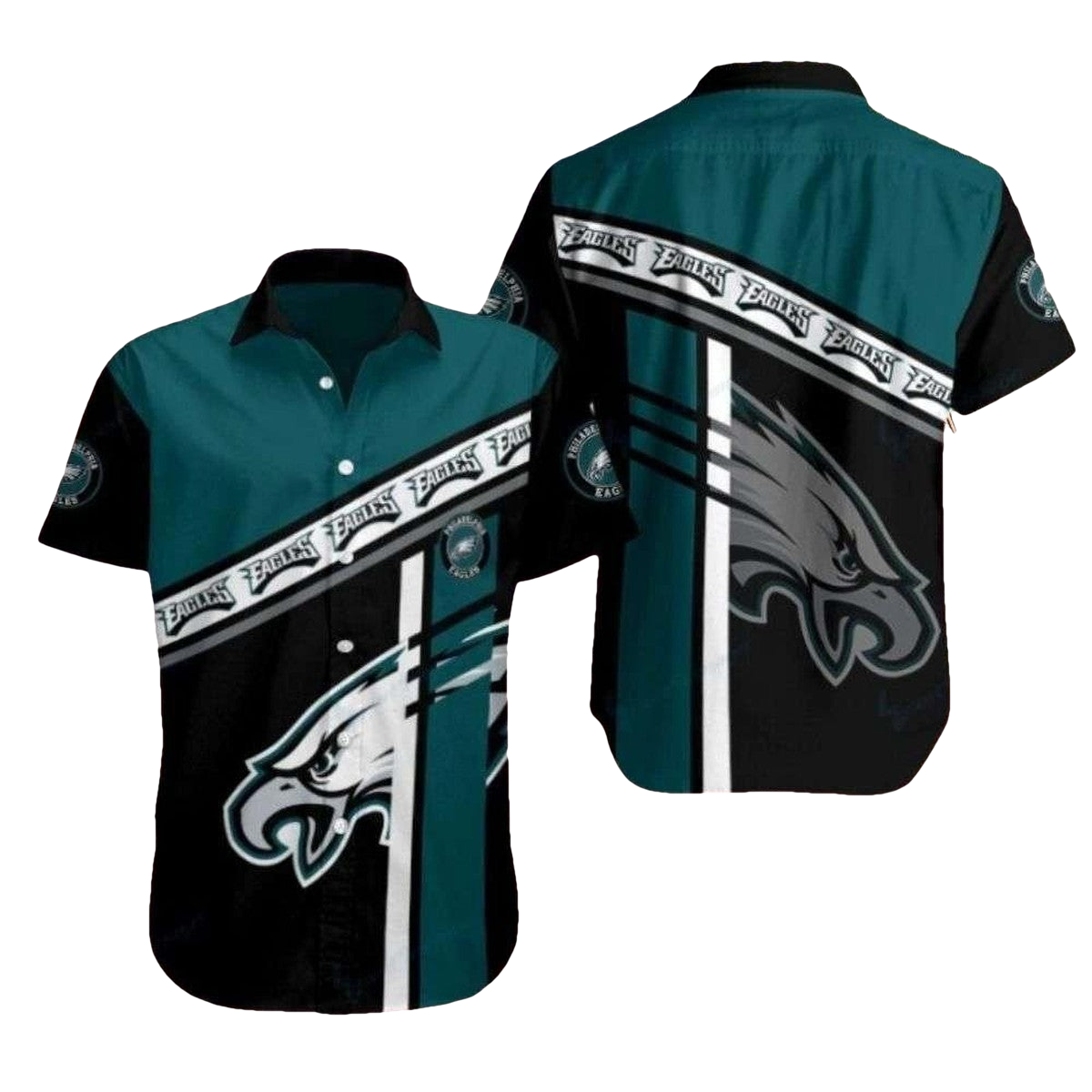 Philadelphia Eagles Bold Stripe Wing Black And Green Hawaiian Shirt - Moonbestprint
