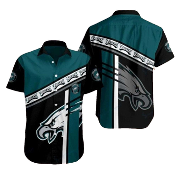 Philadelphia Eagles Bold Stripe Wing Black And Green Hawaiian Shirt - Moonbestprint