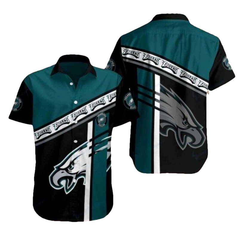 Philadelphia Eagles Bold Stripe Wing Black And Green Hawaiian Shirt - Moonbestprint