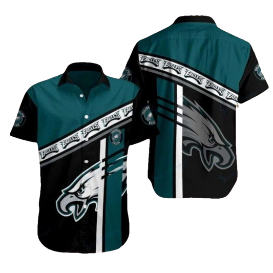 Philadelphia Eagles Bold Stripe Wing Black And Green Hawaiian Shirt - Moonbestprint
