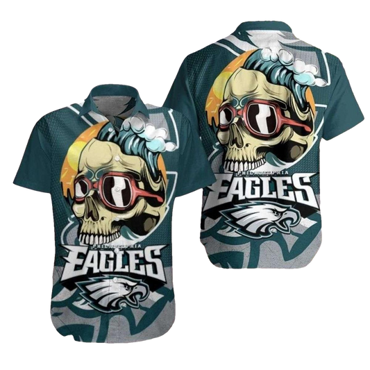 Philadelphia Eagles Beachside Bones Skull Hawaiian Shirt - Moonbestprint