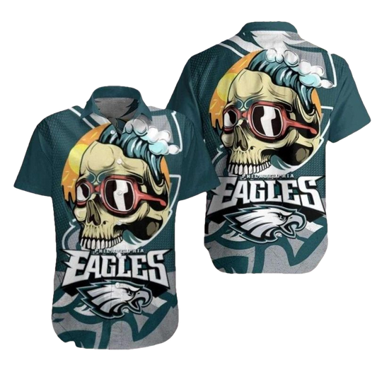 Philadelphia Eagles Beachside Bones Skull Hawaiian Shirt - Moonbestprint