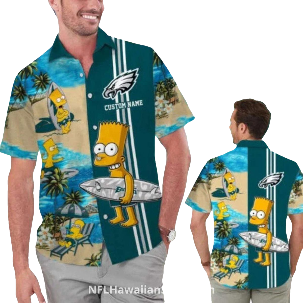 Philadelphia Eagles Bart Simpson Surf Style Hawaiian Shirt - Moonbestprint