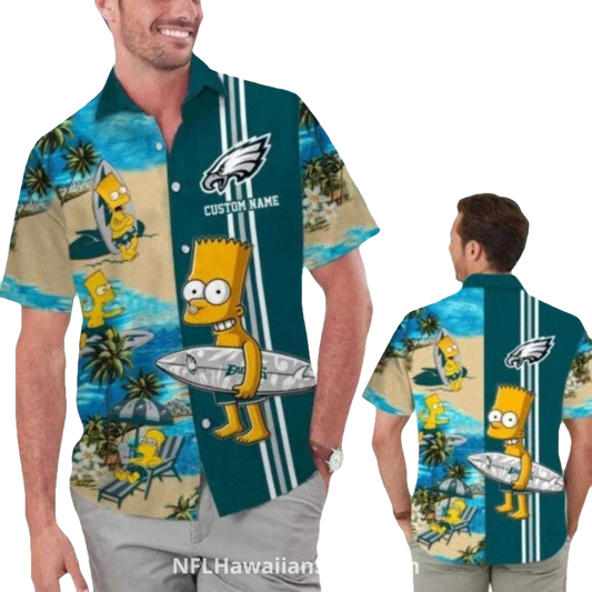 Philadelphia Eagles Bart Simpson Surf Style Hawaiian Shirt - Moonbestprint