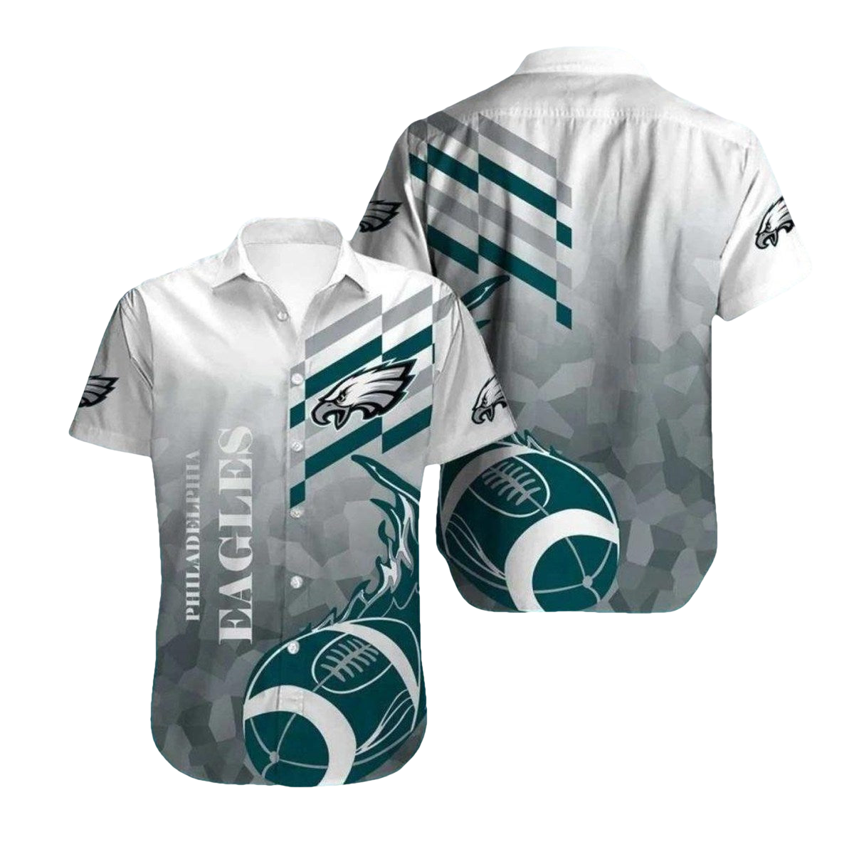 Philadelphia Eagles Ball Flame White And Teal Hawaiian Shirt - Moonbestprint