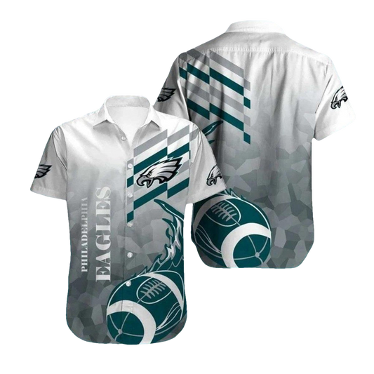 Philadelphia Eagles Ball Flame White And Teal Hawaiian Shirt - Moonbestprint