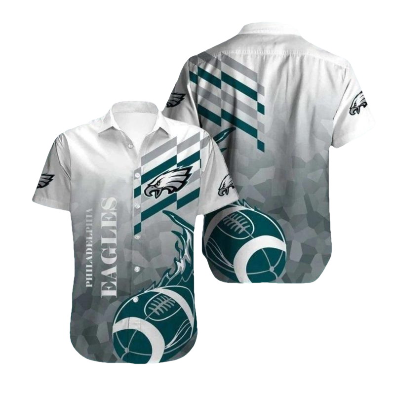 Philadelphia Eagles Ball Flame White And Teal Hawaiian Shirt - Moonbestprint