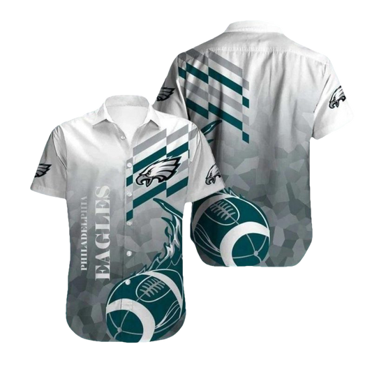 Philadelphia Eagles Ball Flame White And Teal Hawaiian Shirt - Moonbestprint