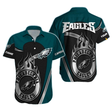 Philadelphia Eagles Black Flames And Silver Logo Hawaiian Shirt - Moonbestprint