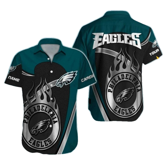 Philadelphia Eagles Black Flames And Silver Logo Hawaiian Shirt - Moonbestprint