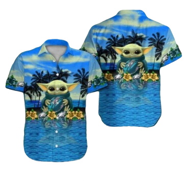 Philadelphia Eagles Baby Yoda Ocean Hawaiian Shirt - Moonbestprint