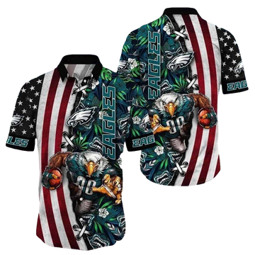 Philadelphia Eagles American Flag Gridiron Glory Tropical Hawaiian Shirt - Moonbestprint