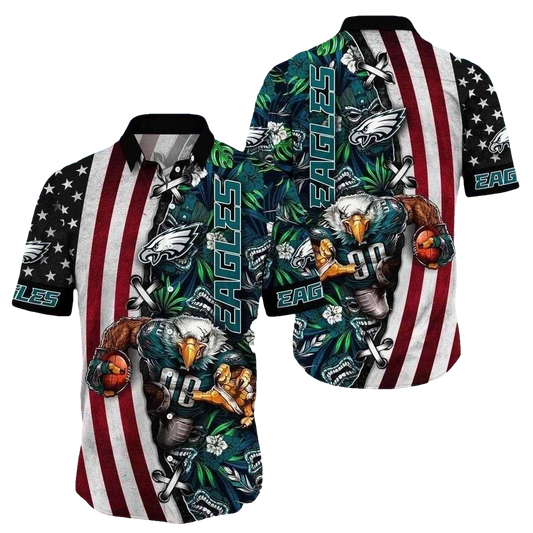 Philadelphia Eagles American Flag Gridiron Glory Tropical Hawaiian Shirt - Moonbestprint