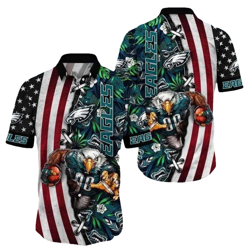 Philadelphia Eagles American Flag Gridiron Glory Tropical Hawaiian Shirt - Moonbestprint