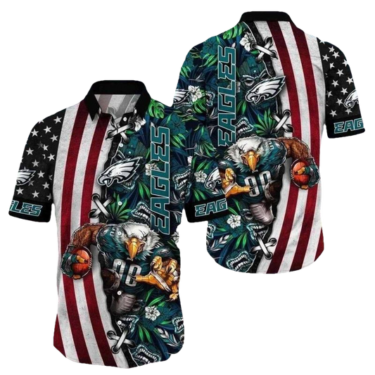Philadelphia Eagles American Flag Gridiron Glory Tropical Hawaiian Shirt - Moonbestprint
