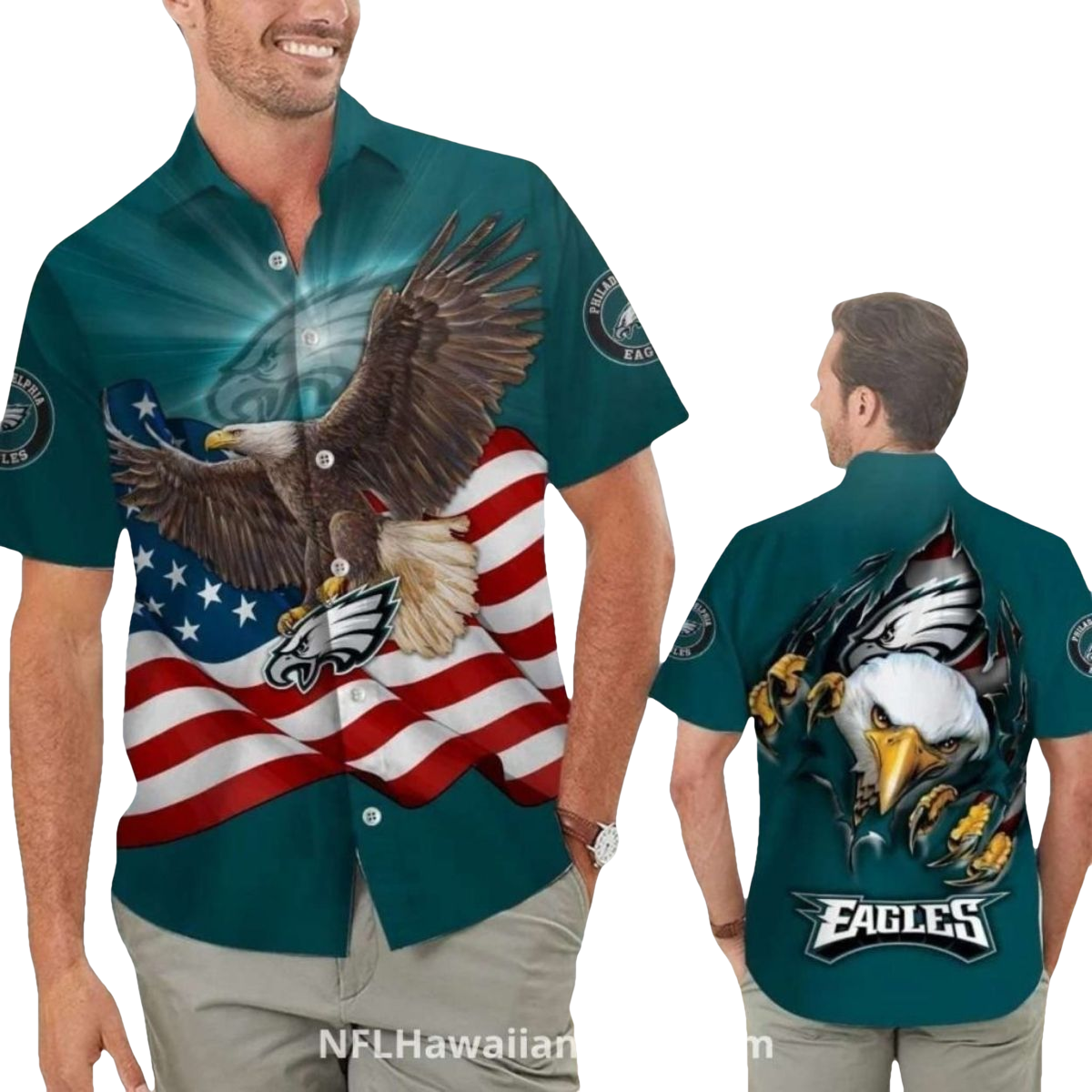 Philadelphia Eagles American Flag Bald Eagle Hawaiian Shirt - Moonbestprint