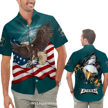 Philadelphia Eagles American Flag Bald Eagle Hawaiian Shirt - Moonbestprint