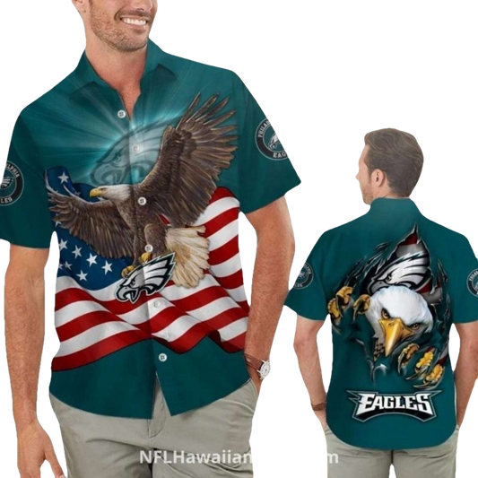 Philadelphia Eagles American Flag Bald Eagle Hawaiian Shirt - Moonbestprint