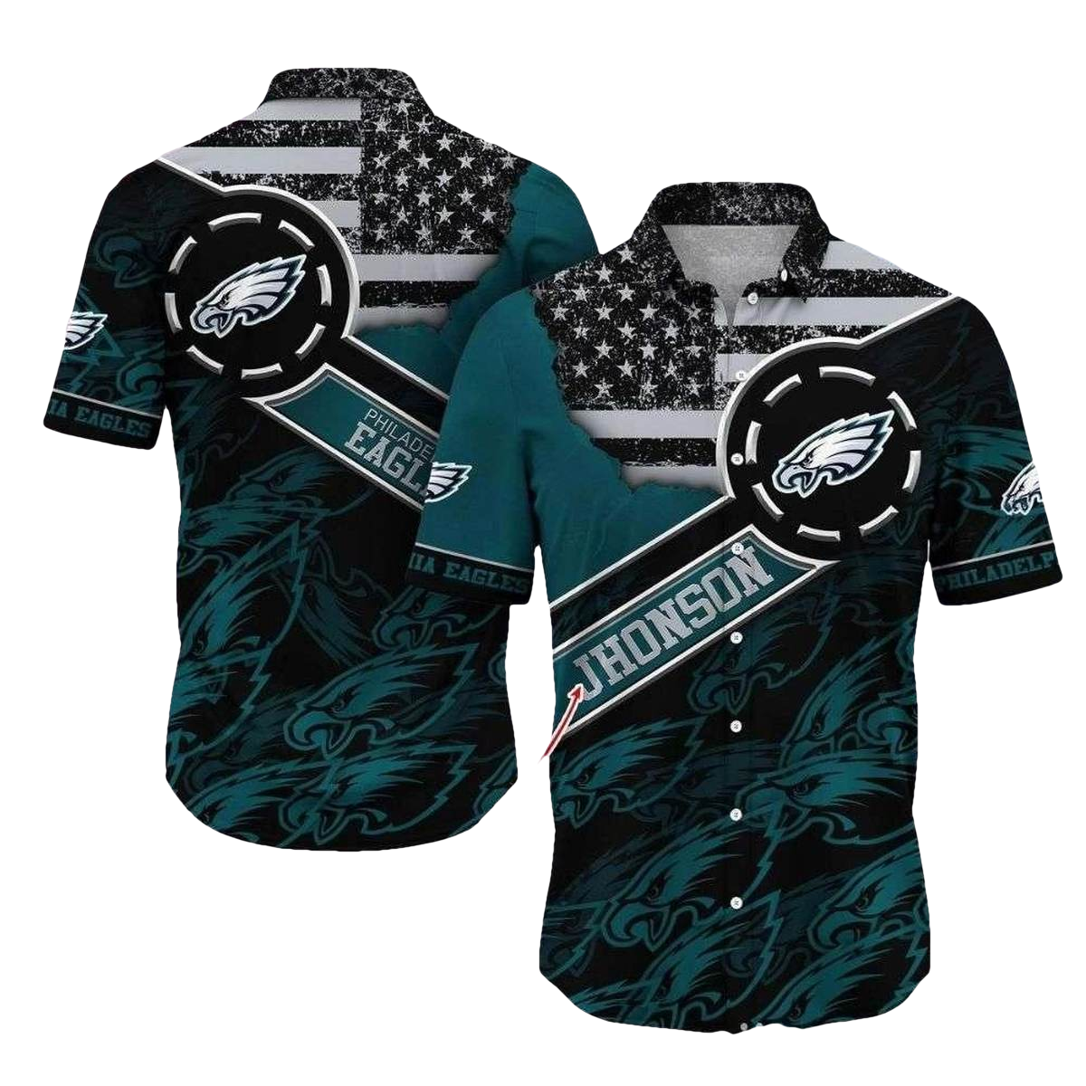 Personalized Starry Patriot Philadelphia Eagles Hawaiian Shirt - Moonbestprint
