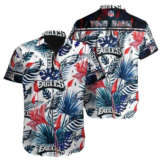 Personalized Philadelphia Eagles Vibrant Red And Blue Floral Hawaiian Shirt - Moonbestprint