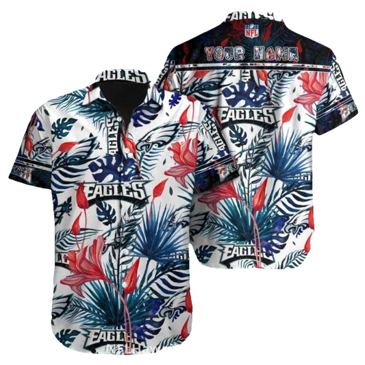 Personalized Philadelphia Eagles Vibrant Red And Blue Floral Hawaiian Shirt - Moonbestprint