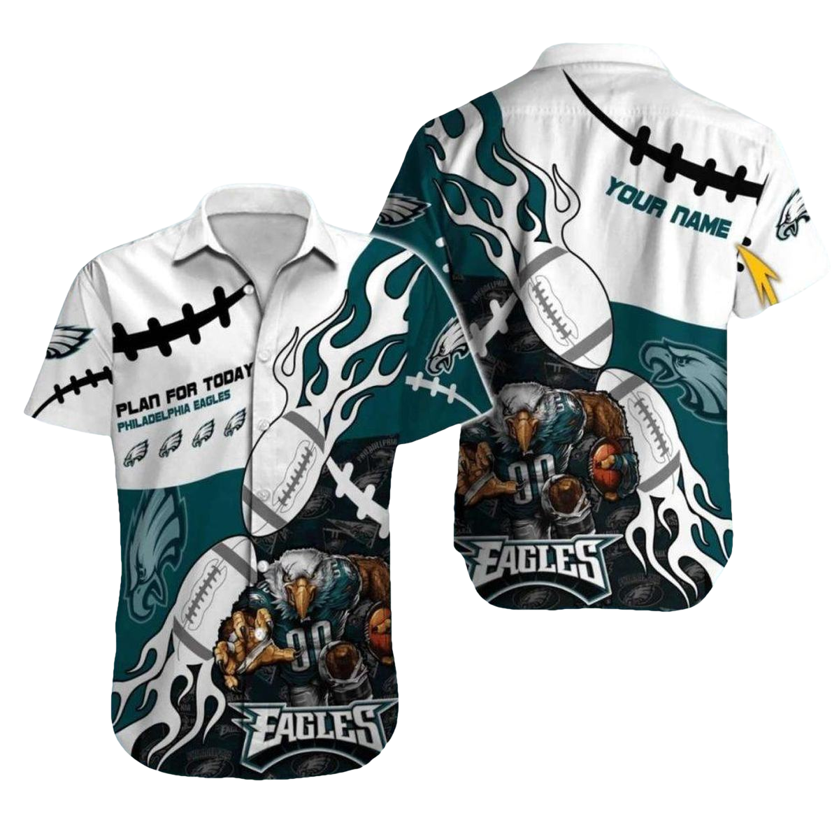 Personalized Philadelphia Eagles White And Teal Football Flames Hawaiian Shirt - Moonbestprint